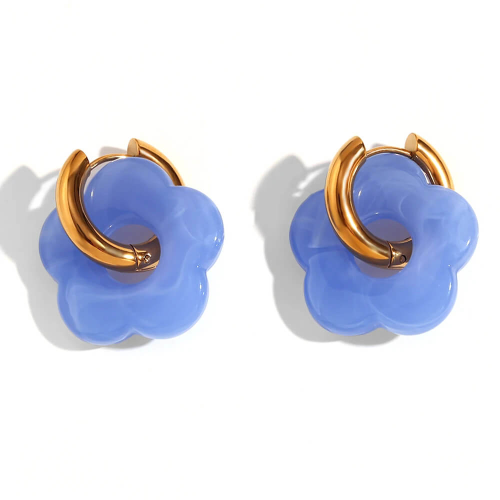 Acrylic Gold Flower Earrings in Cornflower Blue.