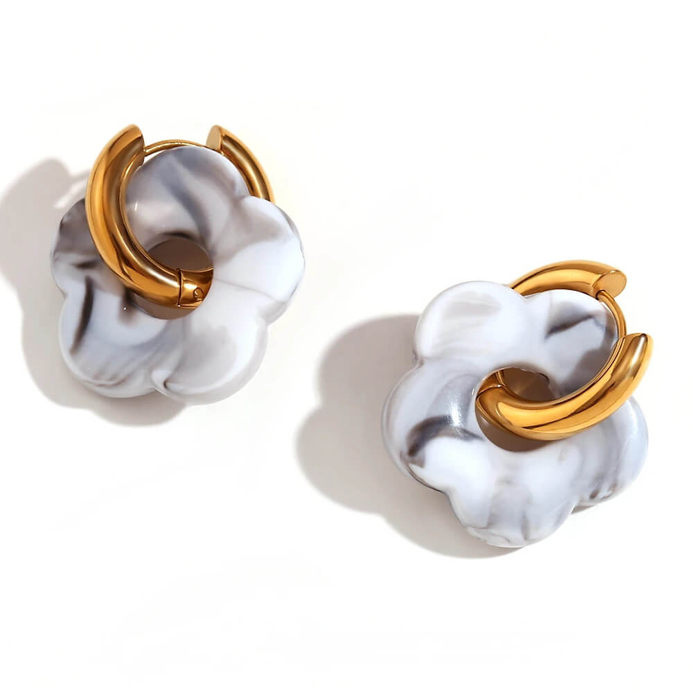 Acrylic Gold Flower Earrings in Marble.