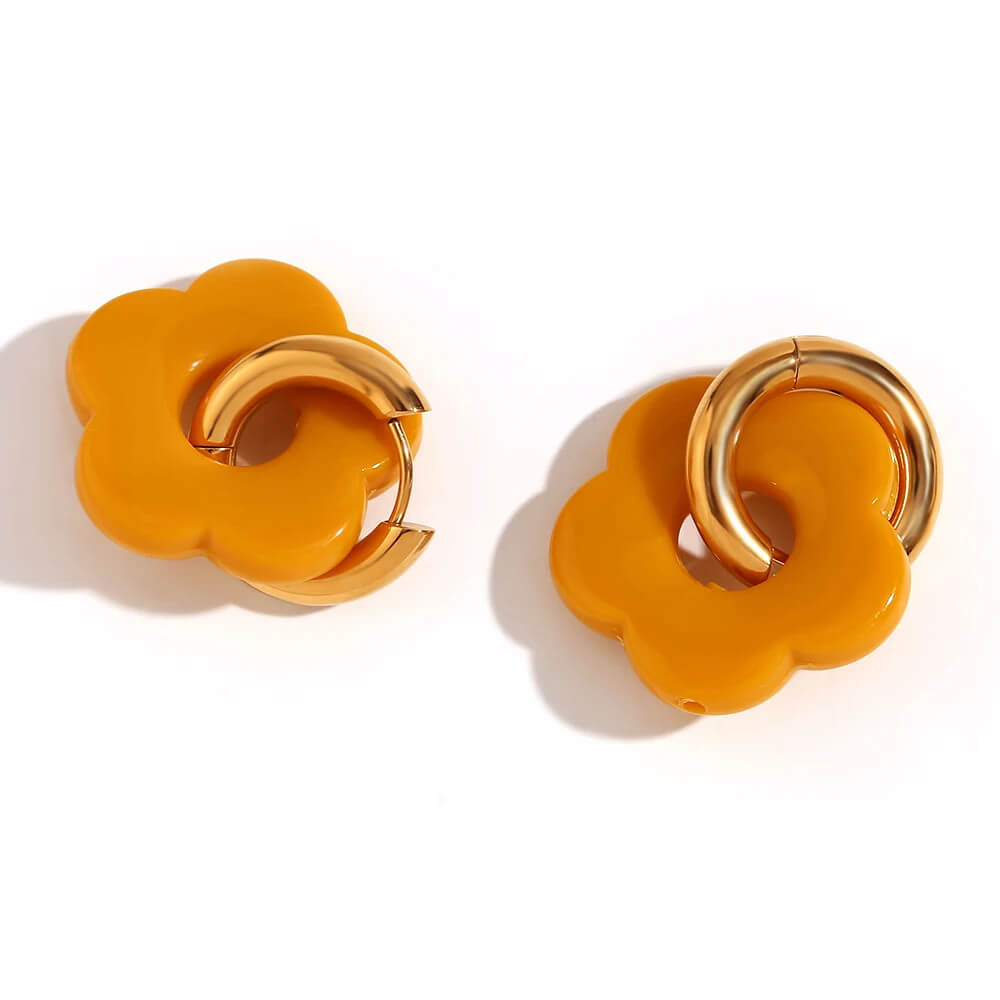 Acrylic Gold Flower Earrings in Marigold.