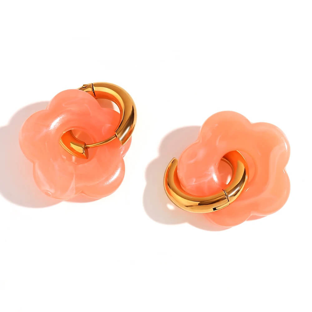 Acrylic Gold Flower Earrings in Peach.