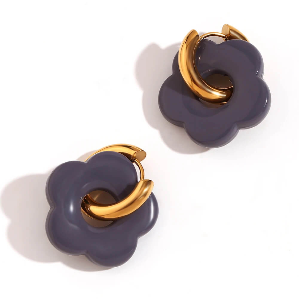 Acrylic Gold Flower Earrings in Slate
