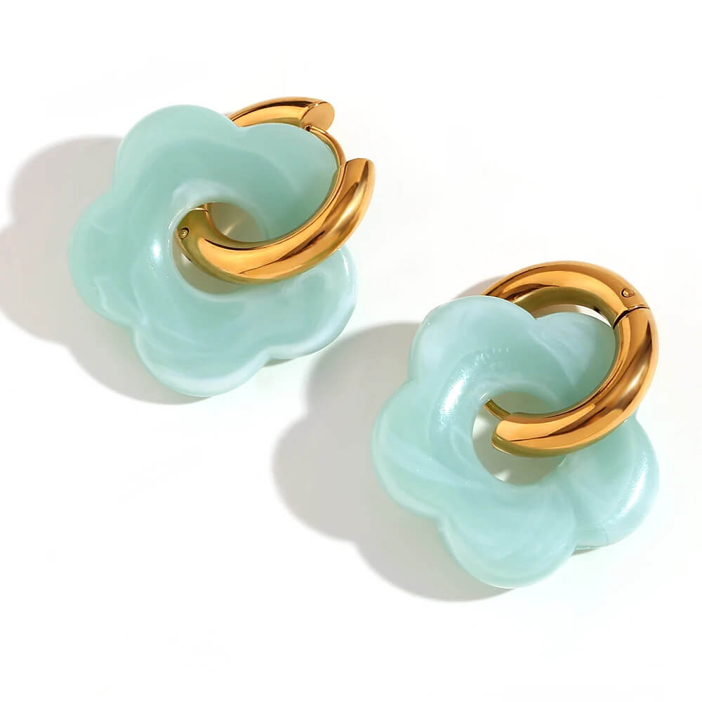 Acrylic Gold Flower Earrings in Turquoise.