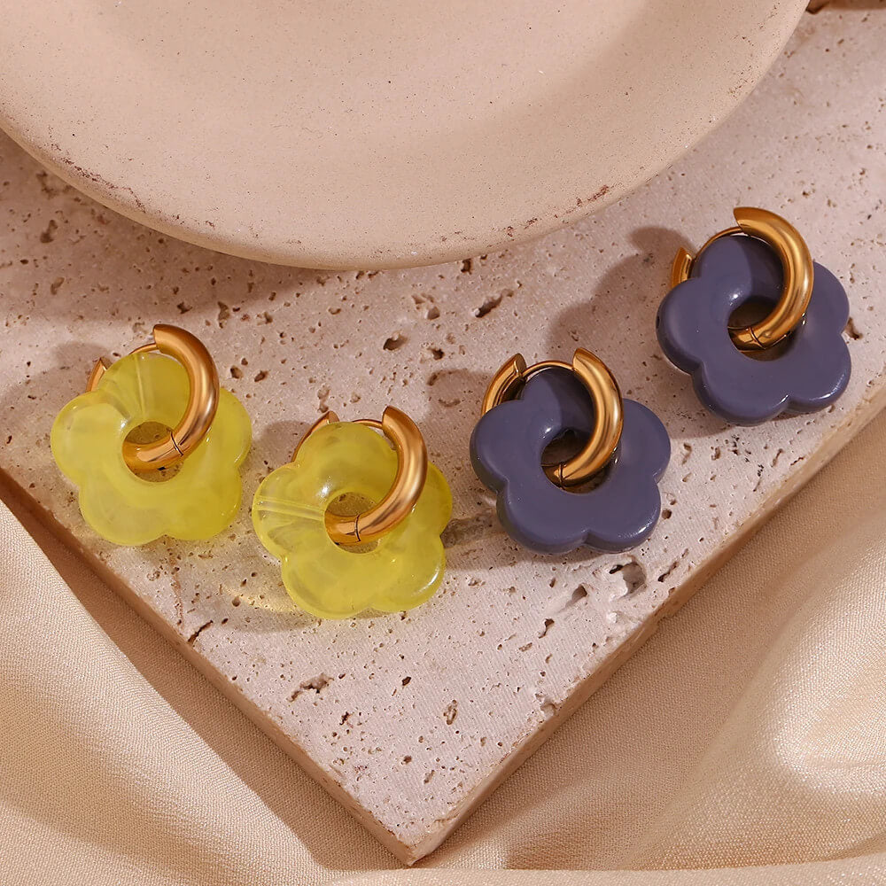 Yellow and grey Acrylic Gold Flower Earrings.