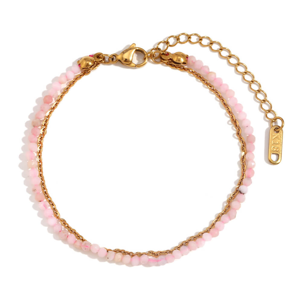 Beaded Multi-Layered Anklet in Rose Quartz.