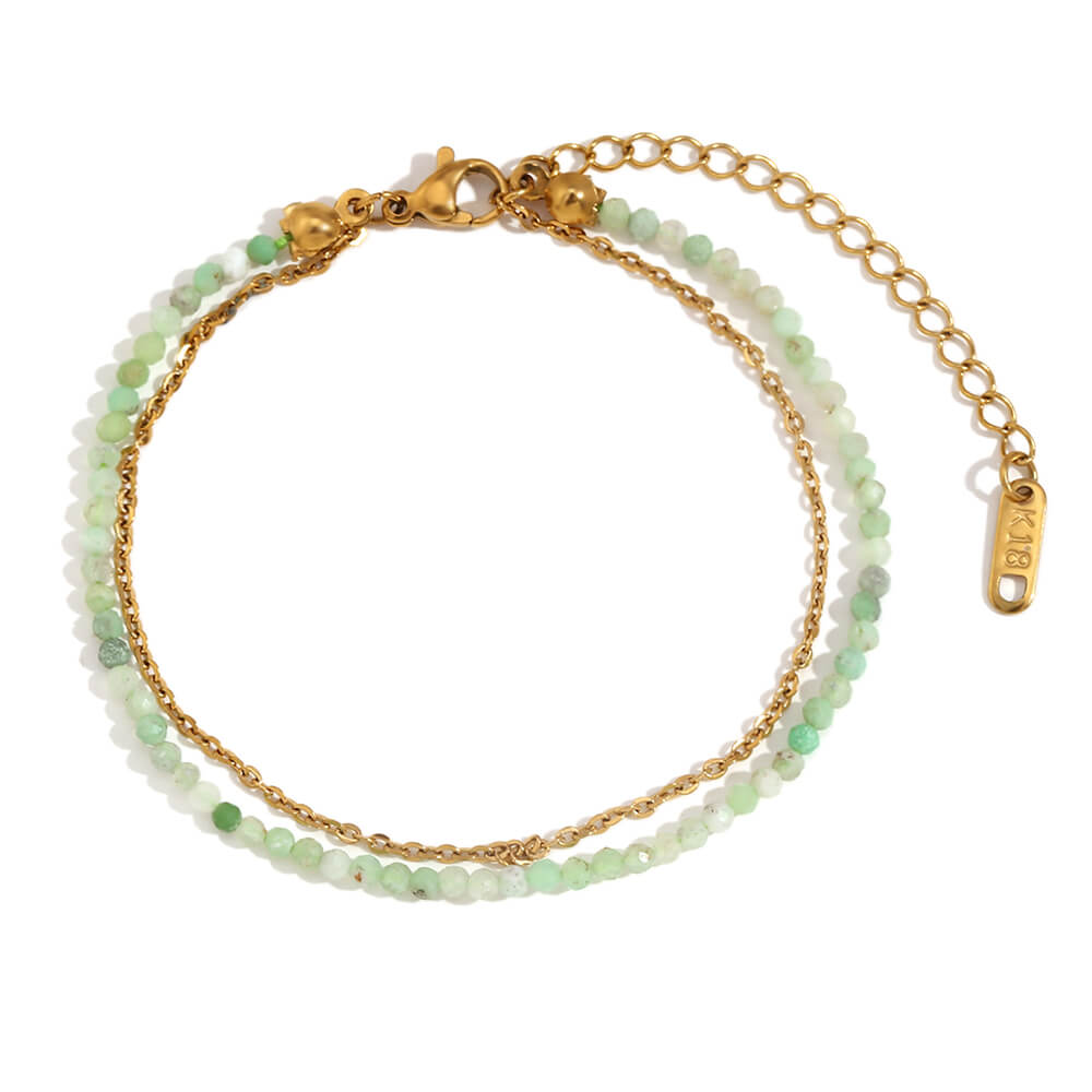 Beaded Multi-Layered Anklet in Green Jade.