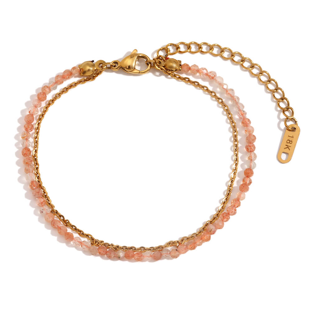 Beaded Multi-Layered Anklet in Sunstone.