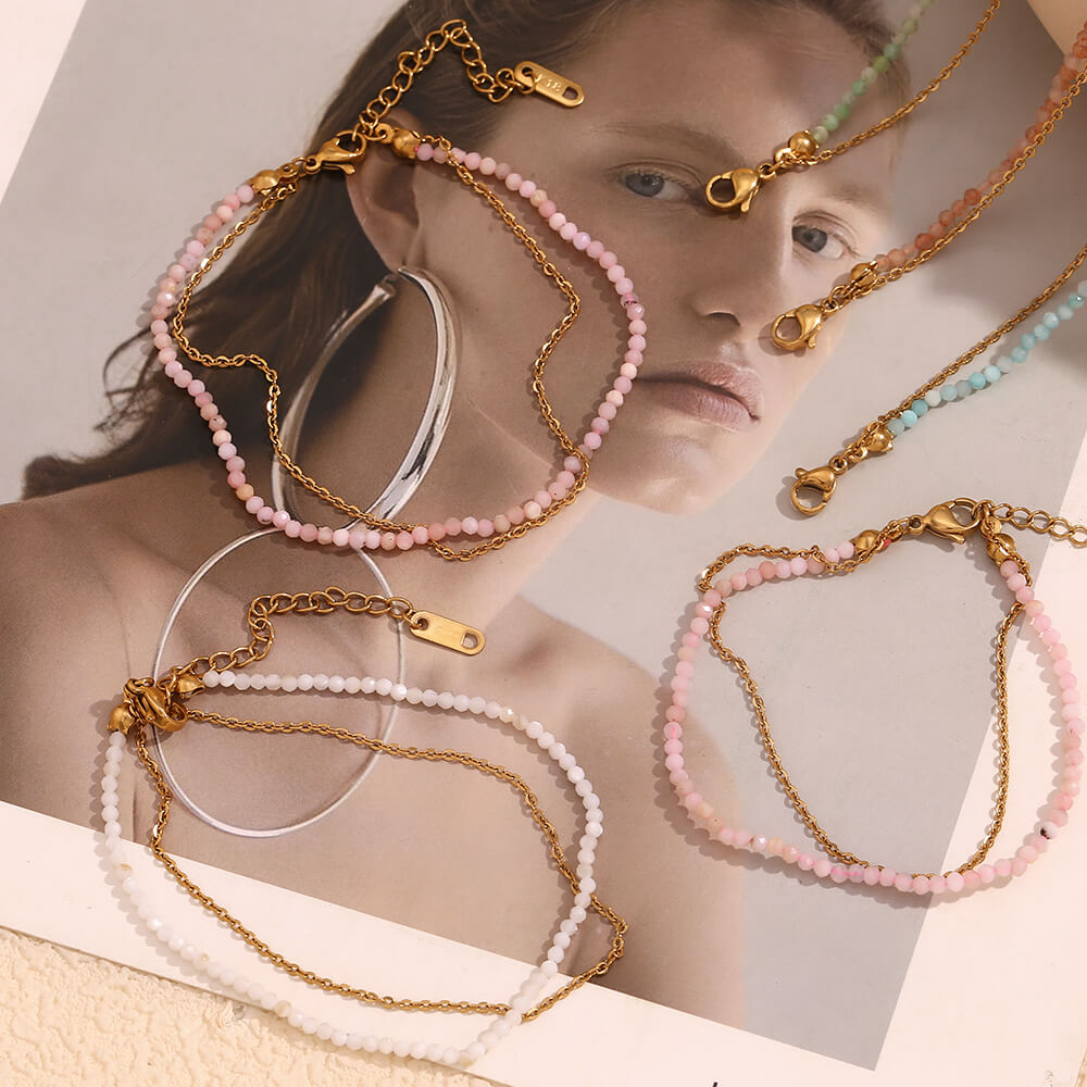 Rose quartz gemstone beaded anklet.