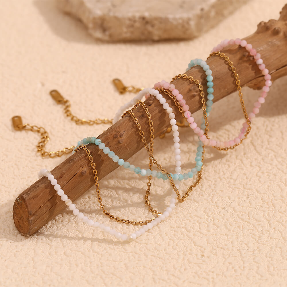Natural stone beaded ankle bracelets.