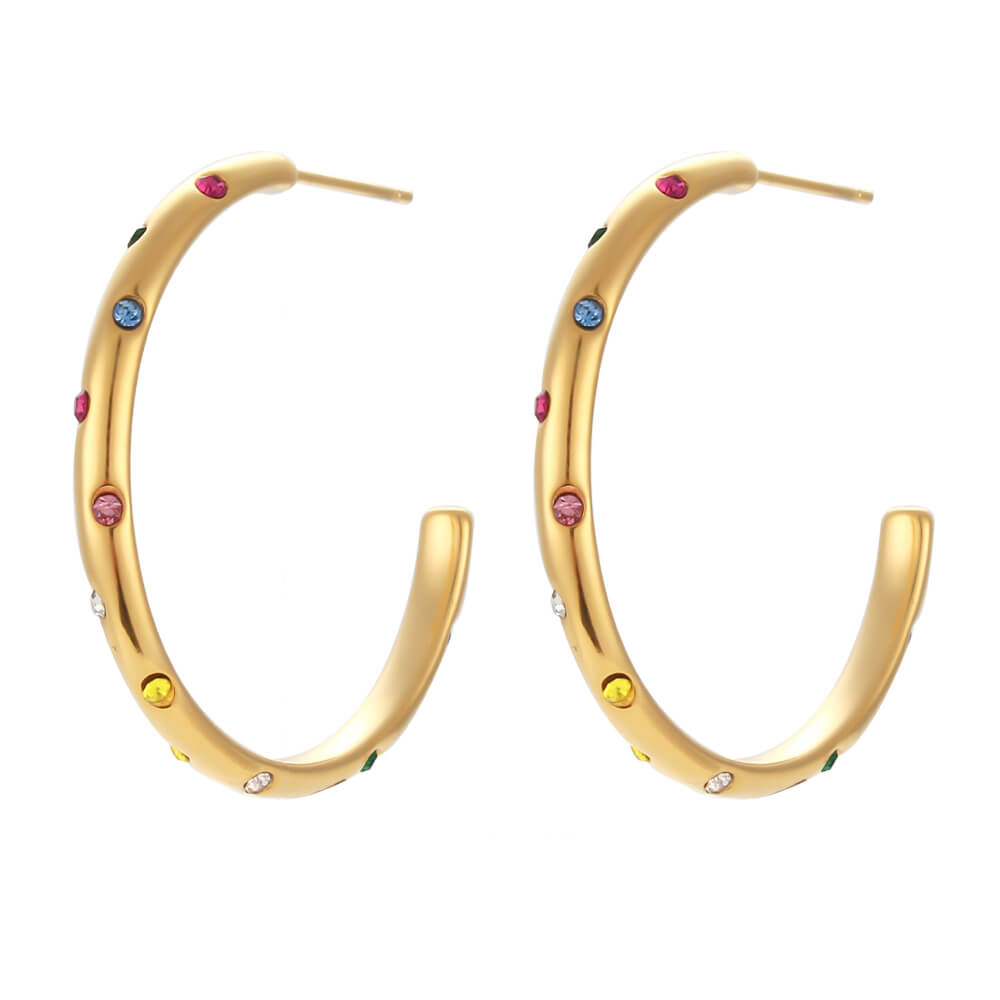 Multi-Colored CZ Galaxy Gold Hoops.