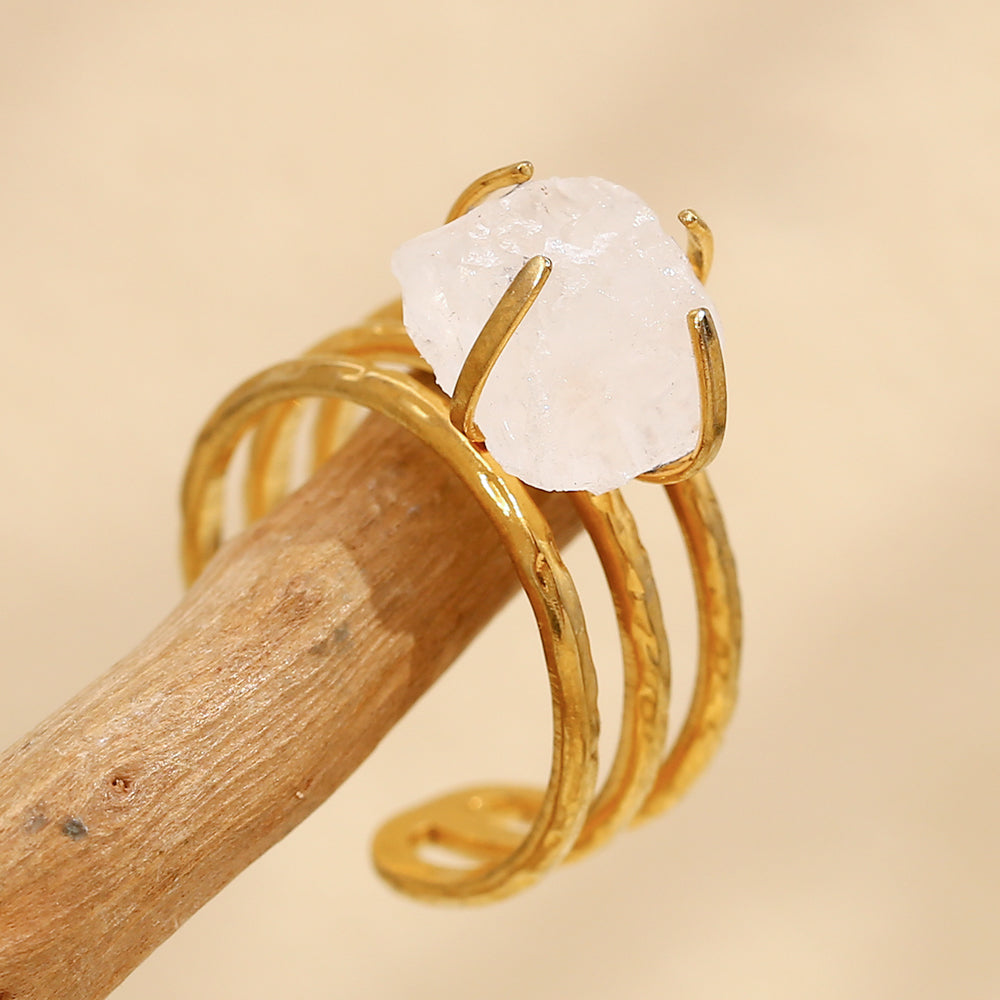 Raw Crystal Gold Statement Ring.