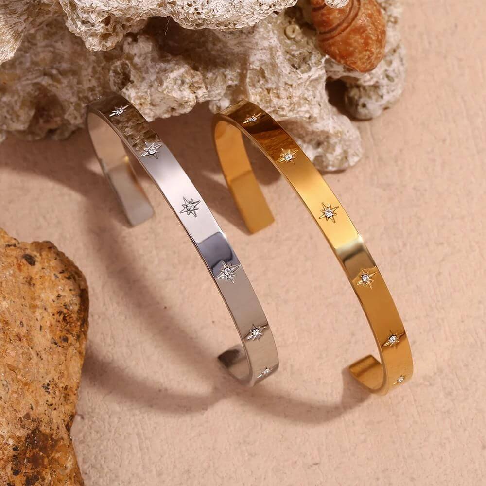 Closeup of the Star CZ Cuff Bracelet.