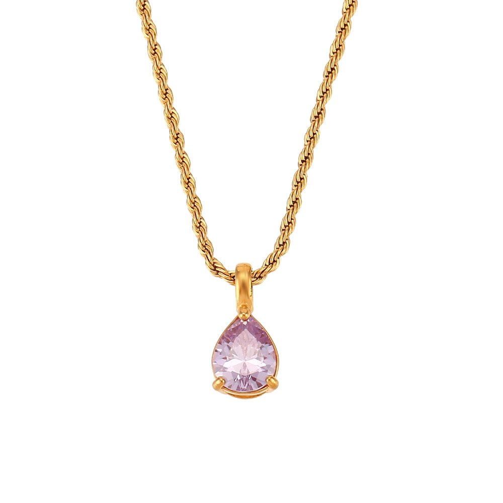 June Birthstone CZ Teardrop Gold Necklace.