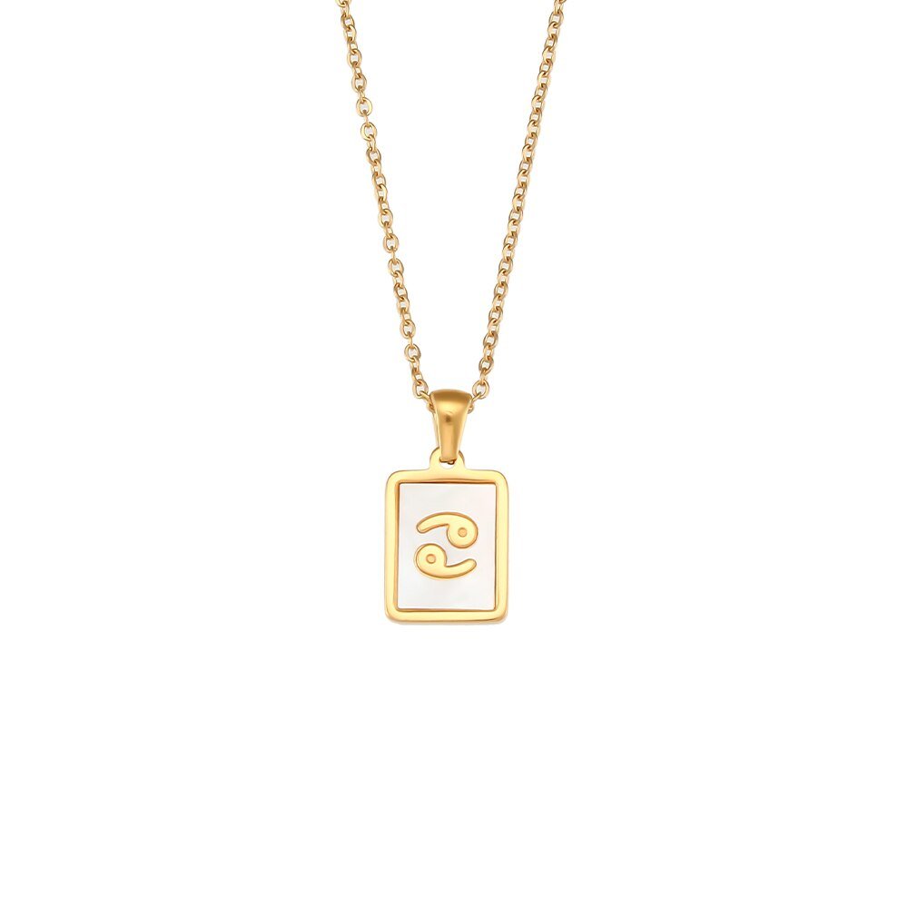 Cancer Mother of Pearl Zodiac Gold Necklace.