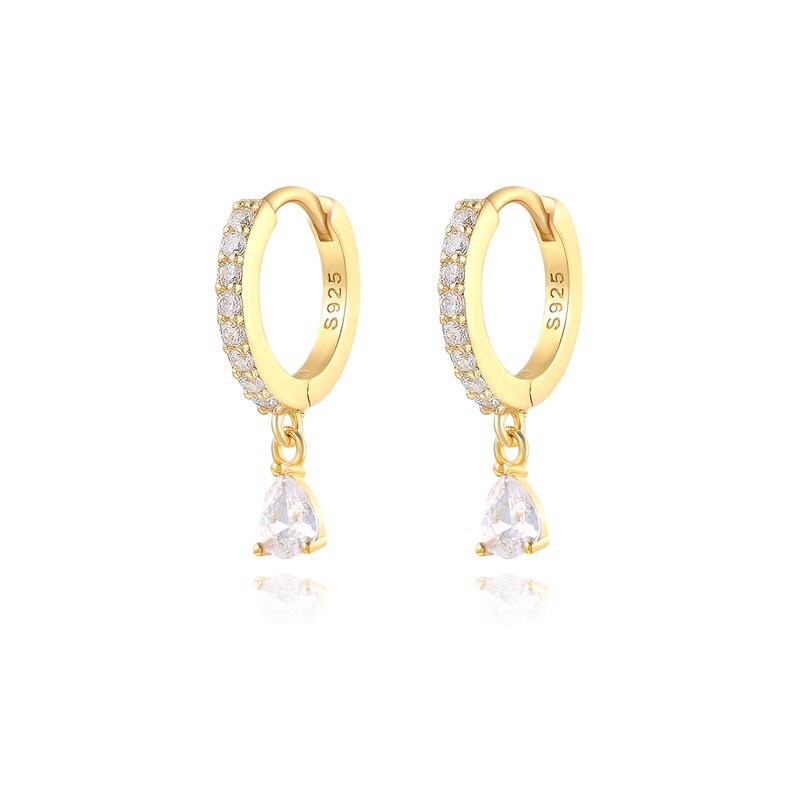 Clear Zirconia Teardrop Huggies in Gold.