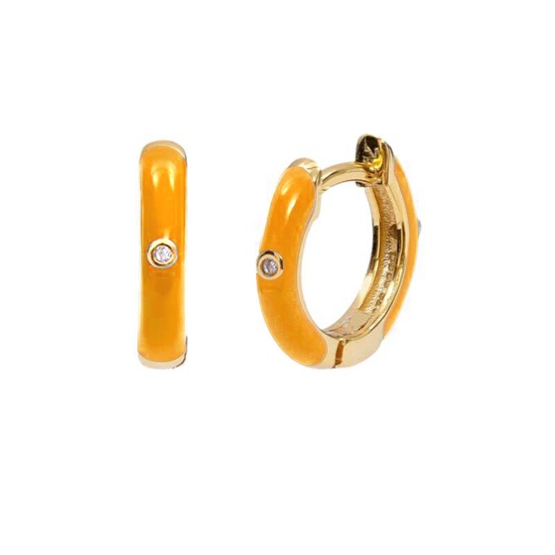 Neon orange on gold Coloblock CZ Huggies.