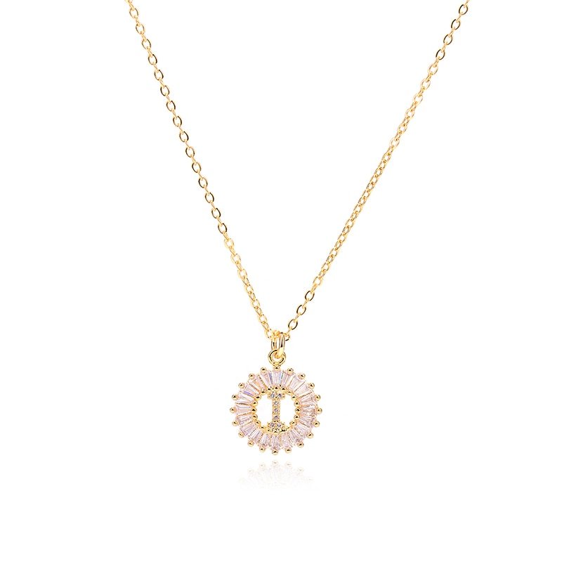 Gold Crystal Monogram Necklace, letter I.