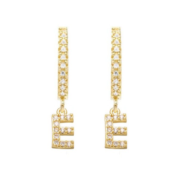 Gold CZ Pave Initial Huggies, letter E.