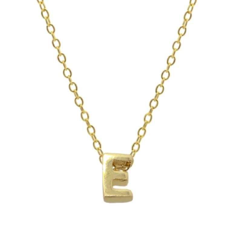 Gold Initial Charm Necklace, Letter E.