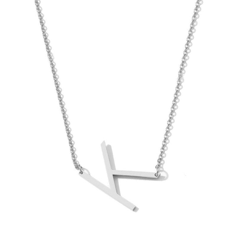 Silver Large Asymmetrical Initial Necklace, letter K.