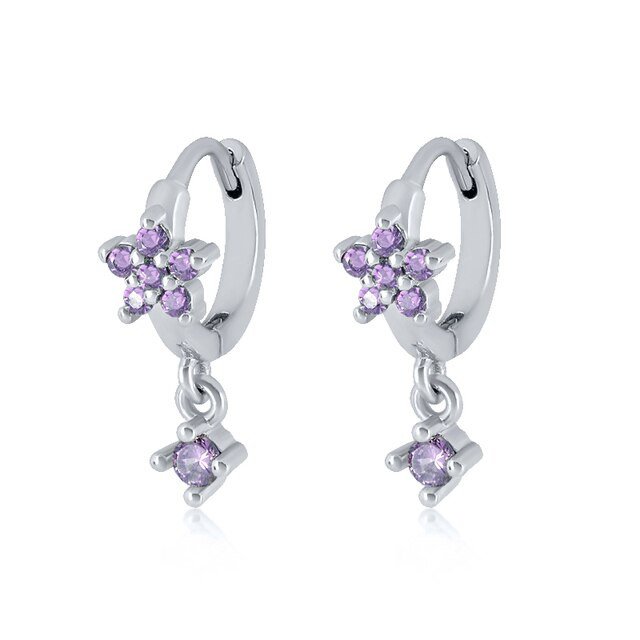 Silver Lilac Flower Drop Huggies.