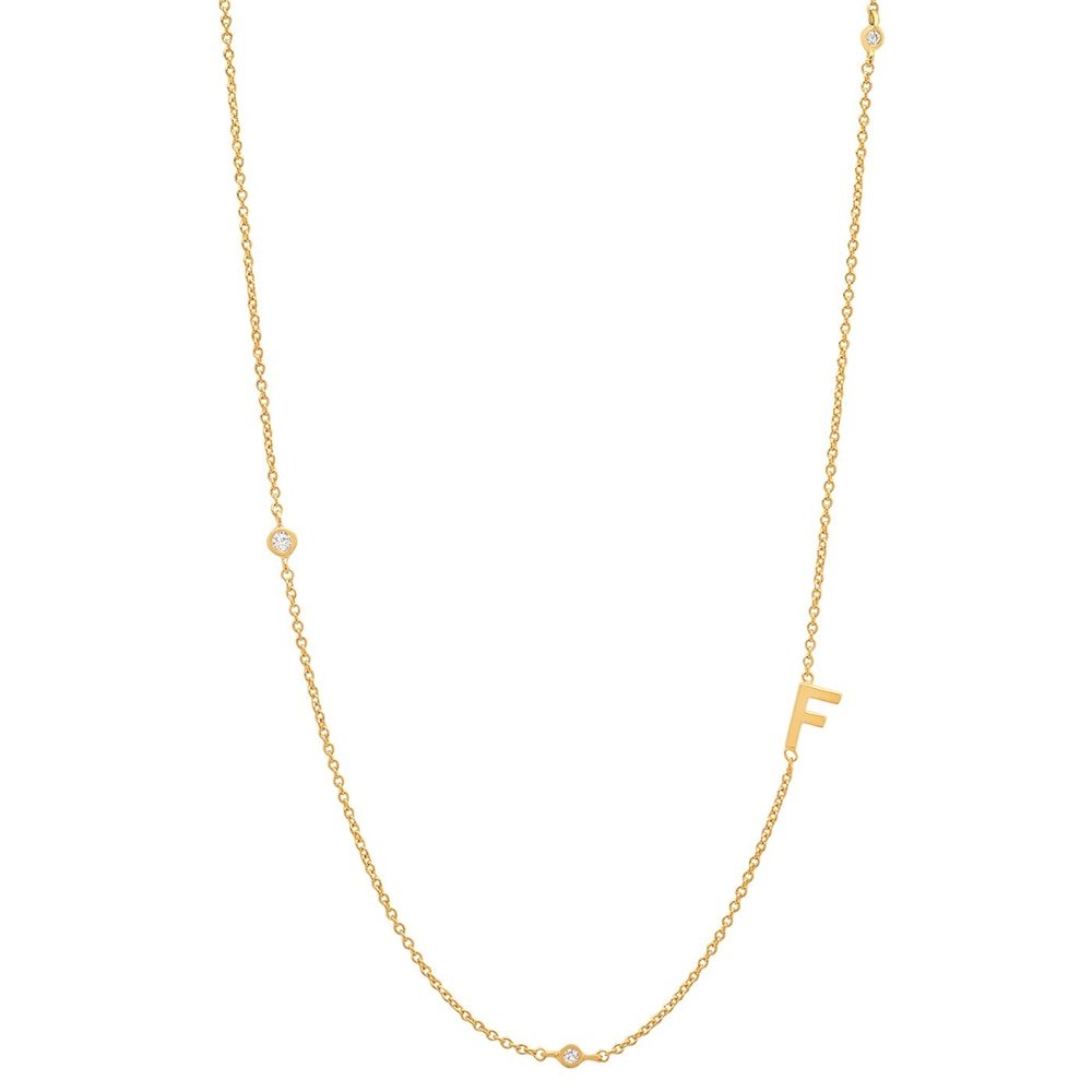 Gold Monogram CZ Necklace letter F.