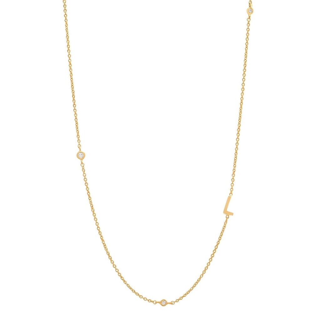 Gold Monogram CZ Necklace letter L.