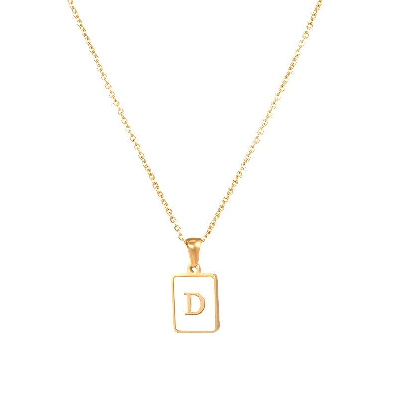 Gold Mother of Pearl Monogram Necklace, Letter D.