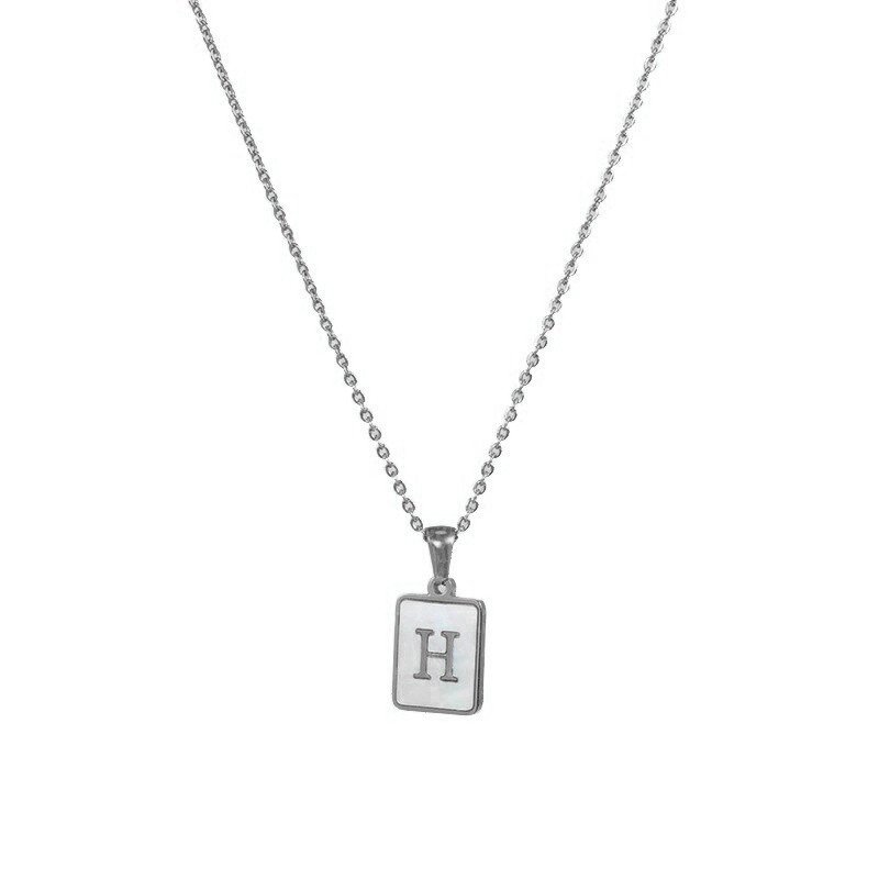 Silver Mother of Pearl Monogram Necklace, Letter H.
