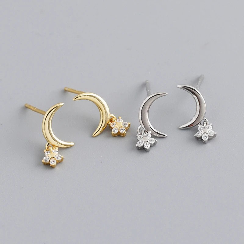 Closeup of the Twinkling Moon Earrings.