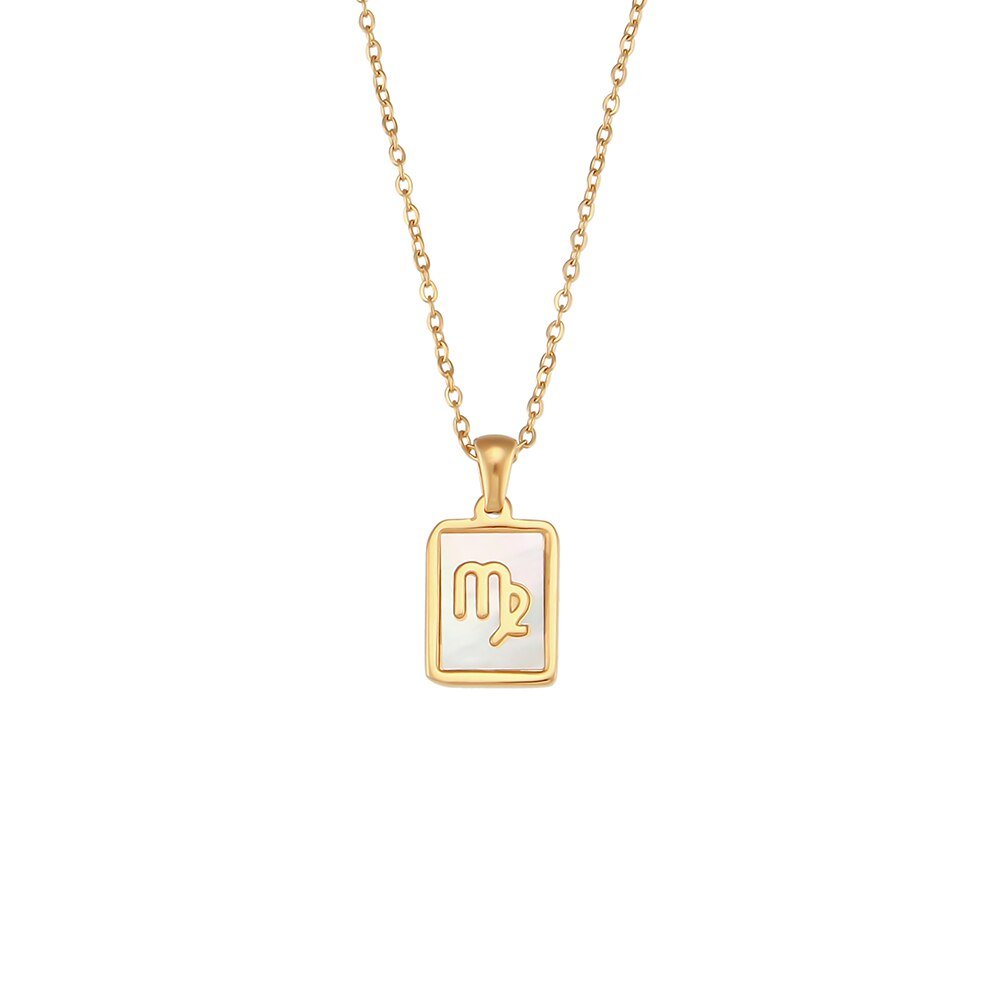Virgo Mother of Pearl Zodiac Gold Necklace.