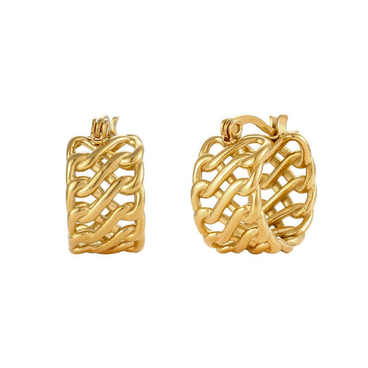 Woven Gold Hoops Earrings.